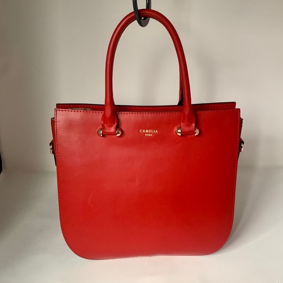 Camelia Red Saffiano Leather Satchel - Picture 1 of 11
